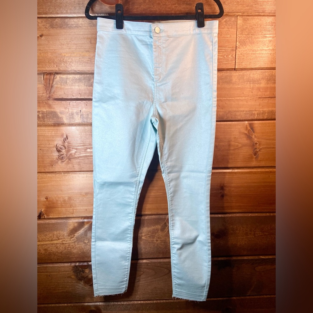 Topshop Moto Joni Light Blue Cropped Shimmer Denim Jeans Size 30x26 🌸